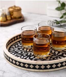 Wholesale Eco-Friendly Multi-Purpose Bone Inlay Round <b>Tray</b> Handmade <b>Black</b> White Floral Serving <b>Tray</b> Bulk Supplier - Product Image 4