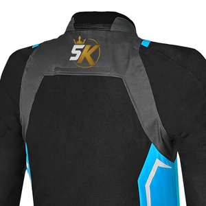 Blouson de moto pour homme noir et bleu, manches longues, respirant, imperméable, ignifuge, fermeture éclair, col montant, devant - Product Image 4