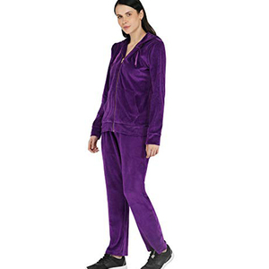 Women Purple <b>Velour</b> Tracksuit Hooded Full Zip <b>Sweatshirt</b> With Side Pockets Casual Autumn Wear - Product Image 3