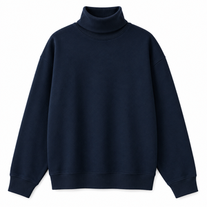 <b>Women's</b> <b>Navy</b> Blue Turtleneck Sweatshirt Full Sleeve Knitted Regular Fit Autumn Casual Wear Pullover Fleece - Product Image 4