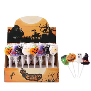 Fábrica al por mayor Halloween Candy 3D dibujos animados calabaza fantasma cabeza duro caramelo fruta piruleta - Product Image 1