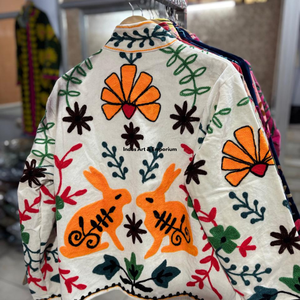 Indian Handmade Suzani Cotton Jacket Hand Embroidered Short Jacket Unisex Coat Handmade Suzani Short Jacket - Product Image 1