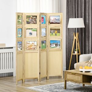 Paravento Pieghevole in Legno a 4 Pannelli, Divisorio Naturale per Interni con Cornici Portafoto, Stile Artistico per Arredamento Casa - Product Image 2