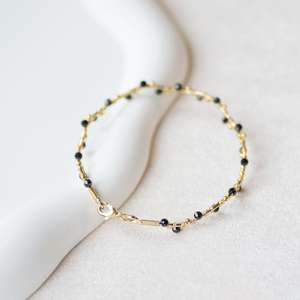 Bracelet en spinelle noire, bracelet ondulé avec petites pierres précieuses, bracelet en fil enroulé, pour femme, cadeau d'anniversaire, argent 925, or 14 carats - Product Image 4