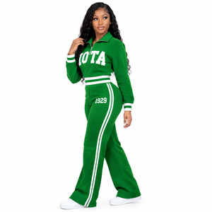 Greek Iota Phi Lambda Sorority Clothing <b>Women's</b> Casual Streetwear 2 Piece Sweat <b>Suit</b> Half Zip Sweatshirt With Wide Leg <b>Pants</b> - Product Image 3