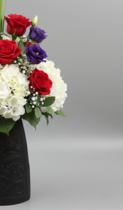 Luxury Embossed <b>Matte</b> Black Metal Flower Vase Elegant Floral Pattern Handcrafted Home Decor <b>Table</b> Centerpiece Single Unit - Product Image 4