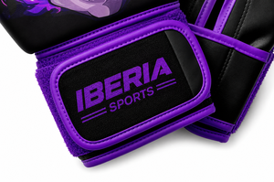 Gants de boxe noirs IBERIA Premium, imprimé crâne violet, gants d'entraînement en cuir PU, logo personnalisé, équipement sportif en gros OEM - Product Image 5