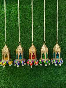 <b>Moroccan</b> Hanging Lantern Metal Candle Holder Pearl Beaded Chain Tassel <b>Decor</b> for Home Wedding Party Indoor Outdoor - Product Image 1