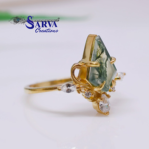Anillo de Ágata Musgosa Natural, Chapado en Oro Rosa, Plata de Ley 925, Anillo de Diseño Floral Vintage, Joyería con Piedras Preciosas para Mujer - Product Image 5