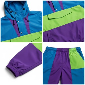 Ensemble de survêtement personnalisé avec logo, veste légère en polyester à blocs de couleur unie brodés, short et coupe-vent en nylon élastique - Product Image 6