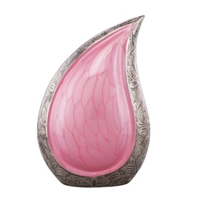 Aluminum Handcrafted Baby Pink and Silver Enamel Teardrop Urn for Adult or Pet <b>Dog</b> <b>Ash</b> Cremains Memorial - Product Image 1