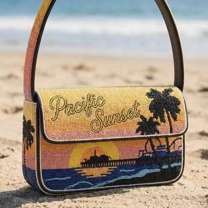 Bolso de Hombro Moderno de Lujo Pacific Sun con Bordado de Cuentas, Bolso Cruzado Artesanal con Solapa Sunset para Mujer, Cartera de Declaración - Product Image 1