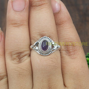 Anillo de Amatista Púrpura Natural con Cabujón, Plata de Ley 925, Hecho a Mano, Estilo Bohemio Vintage, Anillo de Moda para Mujer, Joyería al por Mayor - Product Image 4