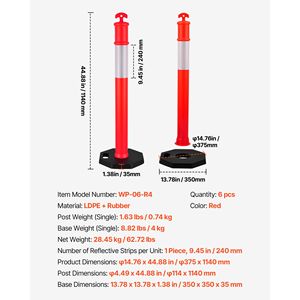Lot de 6 poteaux de signalisation routière réfléchissants robustes, cônes de sécurité routière de 48 pouces avec base lestée et caractéristiques flexibles - Product Image 3
