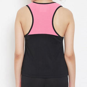 Débardeur tricoté pour femme, rose et noir, à col rond, respirant, sportif, sans manches, longueur standard - Product Image 2
