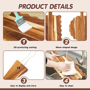 Ensemble de 2 planches à découper en bois festonnées avec poignée, planche à découper en bois d'acacia, bord ondulé, planche à servir le pain, vente en gros - Product Image 5