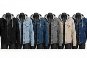 DROGEN EXPORT Autumn Winter Hooded <b>Denim</b> <b>Jackets</b> <b>Men</b> Casual Streetwear Outerwear Solid Color Loose Single Breasted <b>Jacket</b> - Product Image 5