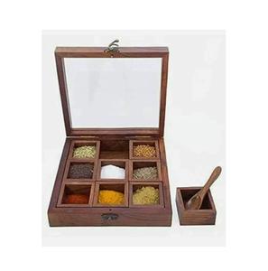 Boîte à épices en bois de design haut de gamme avec compartiments de rangement, cuillère en bois, boîte cadeau pour fruits secs, artisanat fait main - Product Image 4
