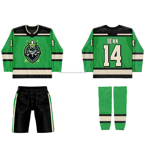Maillot de hockey sur glace personnalisé pour homme, vert et noir, sublimé, col en V, numéro d'équipe - Product Image 4