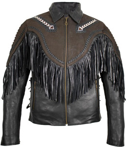 Manteau Western en toile et cuir à franges, style Cowboy Rodeo, avec encolure brodée, pour l'équitation à la ferme, bicolore, respirant et à séchage rapide - Product Image 1