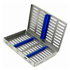 Perforated Dental <b>Sterilization</b> Cassette Tray with Blue Silicone Racks Stainless Steel Medical Instrument Holder - Product Image 2