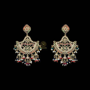 Falisha 18K Gold Plated Multi Colour Jadau Designer Earrings with Pearl and Shell - Product Image 1