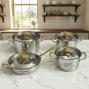 Ensemble de casseroles et poêles en acier inoxydable martelé de qualité export, écologiques, décorations haut de gamme européennes, ustensiles de cuisine - Product Image 1