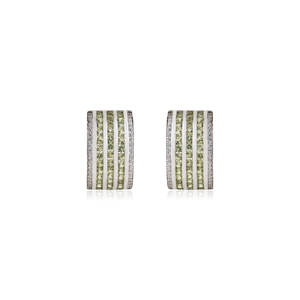Trendy 925 Sterling Silver Vertical Stripes Natural Peridot August Birthstone Half Hoop <b>Fine</b> <b>Earrings</b> For Women's - Product Image 1