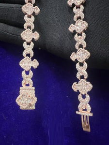 Collier à maillons floraux en moissanite, chaîne de fleurs en or rose sertie de pierres, bijoux de luxe hip-hop tendance - Product Image 4