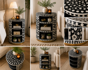 Customized Handmade Resin Bone Inlay Nightstand With <b>Shelf</b> Luxury Cabinet <b>Bedside</b> End Table For Bedroom Hotel Premium Home Decor - Product Image 2
