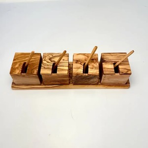 Ensemble de salières à épices en bois avec couvercle et cuillère, fabriqué à la main pour la cuisine, en bois naturel durable - Product Image 3