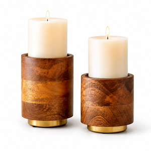 Porte-bougie cylindrique en bois fait main, écologique et durable, pour décoration intérieure, fêtes de Noël et hôtels - Product Image 1