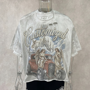 Camiseta Extra Grande Personalizada con Estampado de Ángeles Vintage para Hombre, Manga Corta, Cuello Redondo, 100% Algodón Jersey - Product Image 1