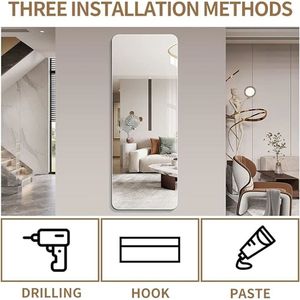 Specchio da Parete di Alta Qualità in Vetro da 5mm, 165x60cm, con Angoli Arrotondati per Soggiorno, Camera da Letto, Guardaroba, con Foro per Appendere - Product Image 6