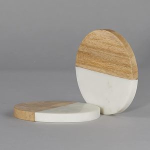 Marble & Wood Round <b>Coasters</b> Elegant Handmade Table Protection - Product Image 6