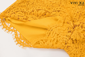 Shorts VIVI KA para Mujer, Cintura Alta, Encaje Amarillo, Sólidos, Elegantes, Corte Regular, Cintura Elástica, Tejido de Poliéster, Cierre de Botones, Antiarrugas - Product Image 6