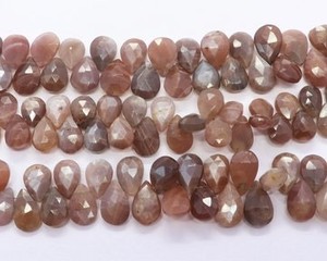 Perles de pierre de lune naturelle chocolatée facettées en forme de poire 8MM 12MM, perles de pierre de lune en vrac pour la fabrication de bijoux en gros - Product Image 1