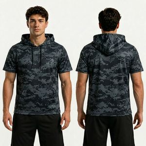 Camiseta Deportiva de Manga Corta con Capucha, Sublimada con Diseño Abstracto Azul Marino, en Poliéster con Tela Transpirable que Absorbe la Humedad - Product Image 3