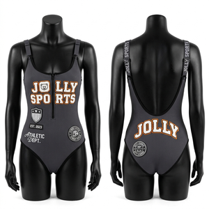 Maillot de bain une pièce pour femme en tissu extensible nylon-spandex 200 GSM, avec bordure contrastante, découpe au dos et impression de logo - Product Image 3