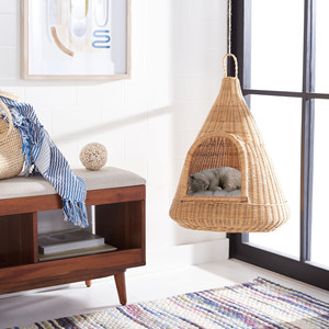 Maison élégante pour animaux de compagnie en rotin, lit pour chat en osier, niche pour chien avec coussin, style panier naturel, meubles pour animaux de compagnie pour la décoration intérieure - Product Image 5