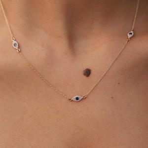 Collar de Cadena con Colgante de Ojo Turco de Zafiro Azul de 14K - Product Image 1