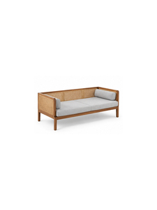 Sofá Cama Escandinavo con Estructura de Madera Maciza y Cojín de Tela, Diseño Convertible para Sala de Estar, 3 Plazas - Product Image 2