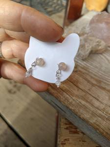 <b>Moonstone</b> And Flower Agate Crystal Stud <b>Earrings</b> Minimalist Handmade <b>Earrings</b> Gift For Her - Product Image 4