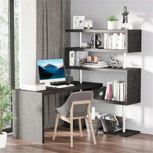 Black Wooden Office/Gaming <b>Desk</b> with Adjustable Height Display Stand <b>Drawer</b> for Home Office or Bedroom - Product Image 1