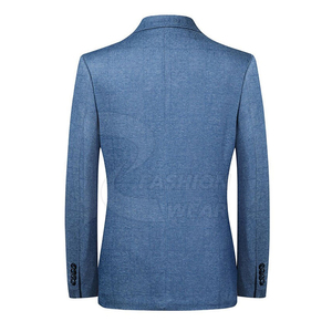 Blazer bleu croisé pour homme à col mandarin 100 % polyester infroissable imperméable respirant style britannique coupe classique - Product Image 2