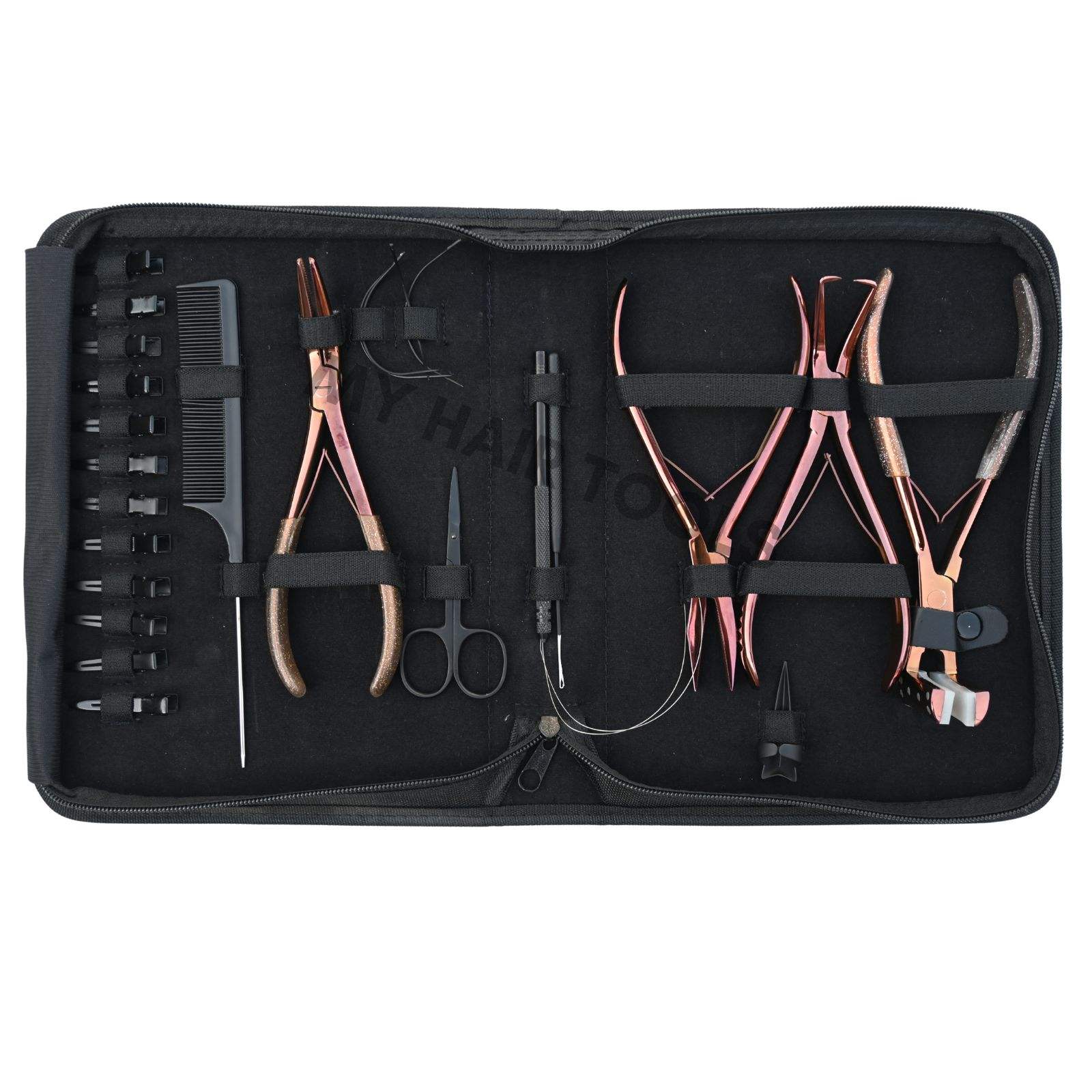 Rose-Gold and Black Hair extension tools kit