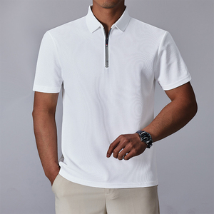 Men's <b>Black</b> <b>Short</b> Sleeve Knitted Polo Shirt Solid Color Zipper Design <b>Smart</b> Casual Regular Fit - Product Image 4