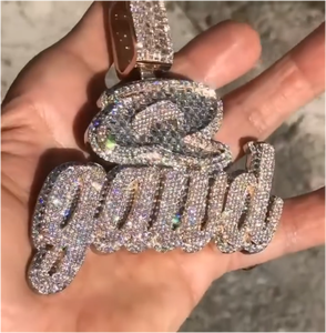 Colgante de Letra Hip Hop de Moissanita, Plata 925, Totalmente Cubierto de Diamantes, Cadena con Nombre Personalizado, Colgante de Moissanita - Product Image 2