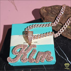 Iced Out <b>Name</b> Pendant With Cuban Link <b>Chain</b> Moissanite Diamond Hip Hop Necklace Custom Luxury Jewelry - Product Image 4