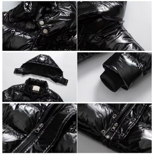 Blouson matelassé noir brillant pour homme avec capuche, veste d'hiver rembourrée haute brillance, manteau bulle streetwear personnalisé, vêtement d'extérieur chaud - Product Image 6
